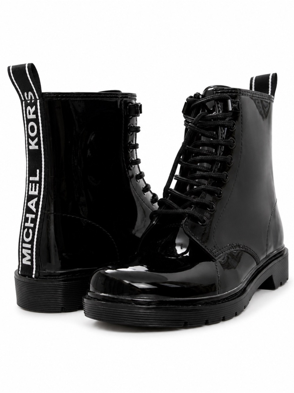 Michael Kors Glossy Black Lace-Up Ankle Boots